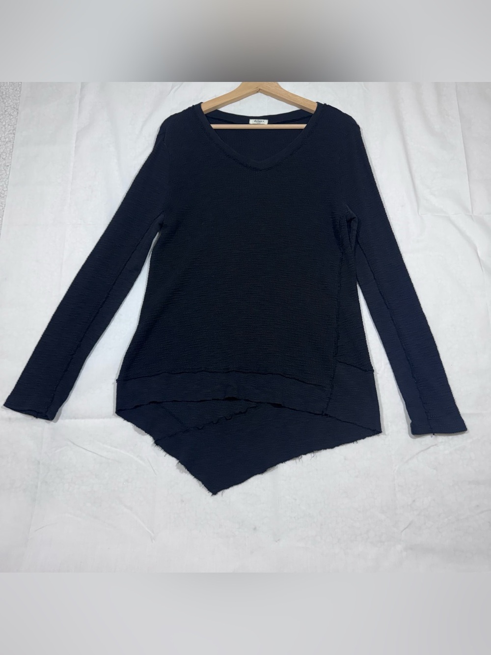 Dylan Asymmetrical Oversized Slouchy  Waffle Top Womens Small Black Casual Basic